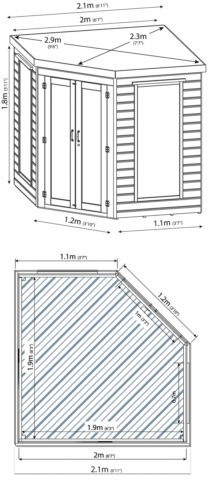 7 x 7 Shiplap Corner Summerhouse Dimensions