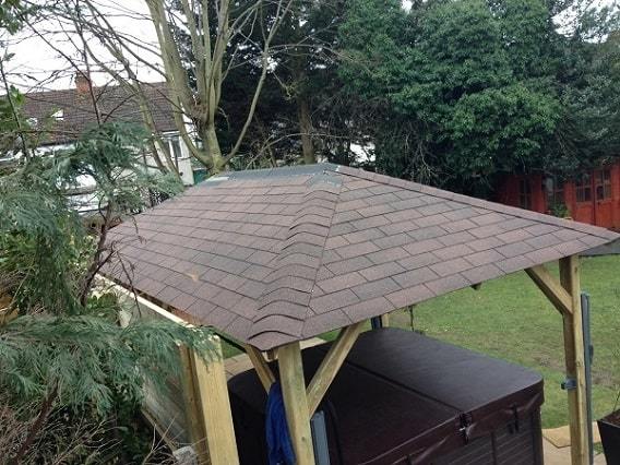 Felt roof shingles partially installed